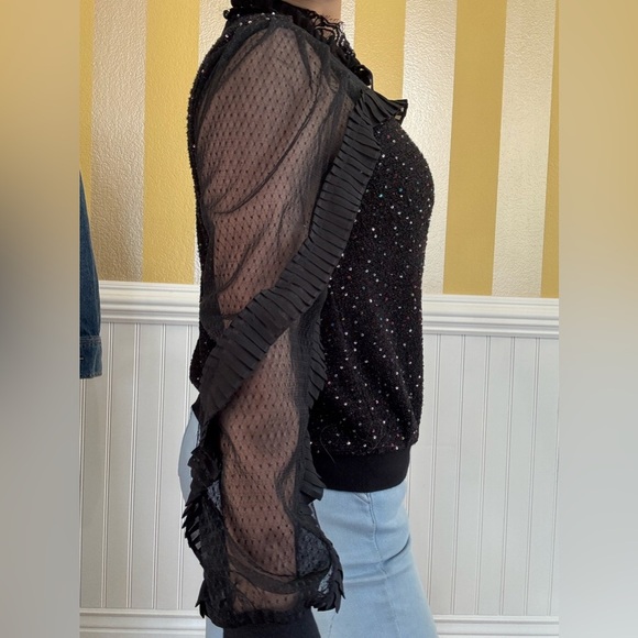 Elegant Black Sheer Ruffle Top - Picture 4 of 8